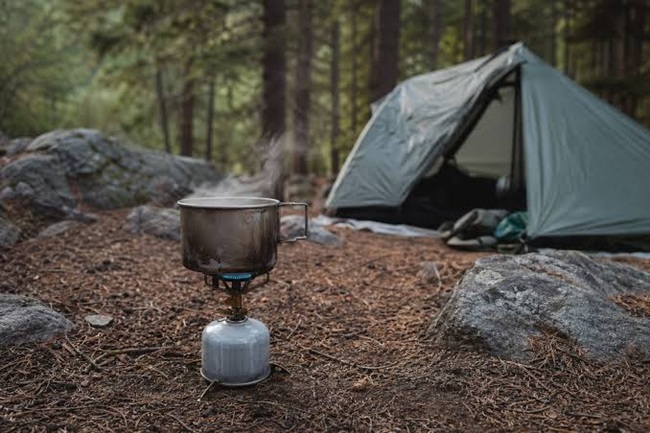 a small burner boiling water