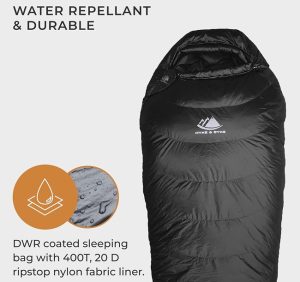 Hyke & Byke Snowmass 0-degree down mummy sleeping bag, shown in this winter sleeping bag review