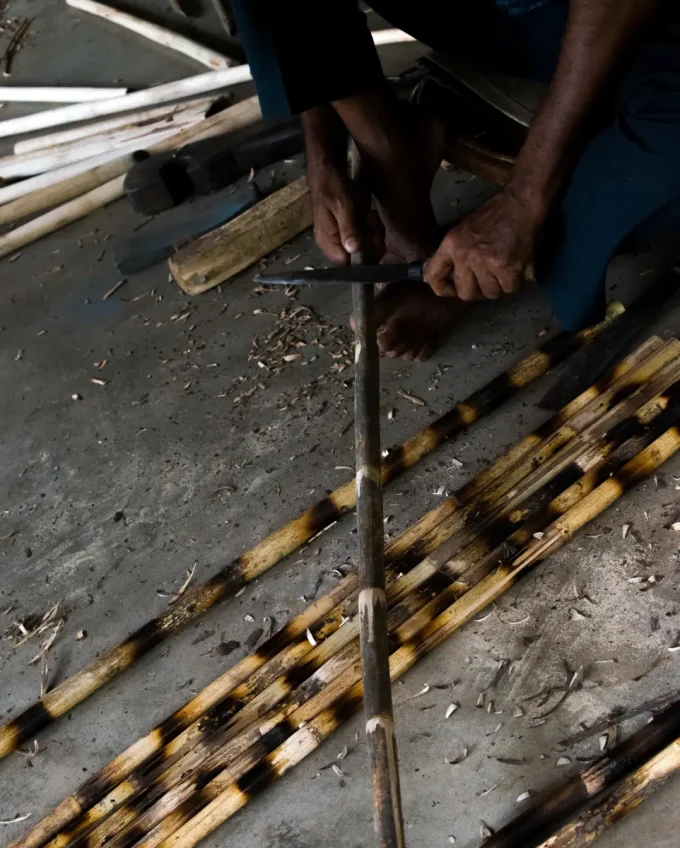 trimming the surface of a walking stick