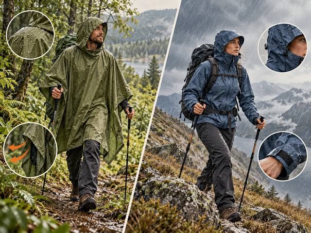 Rain jacket, pack cover, and dry sacks laid out for wet-weather backpacking